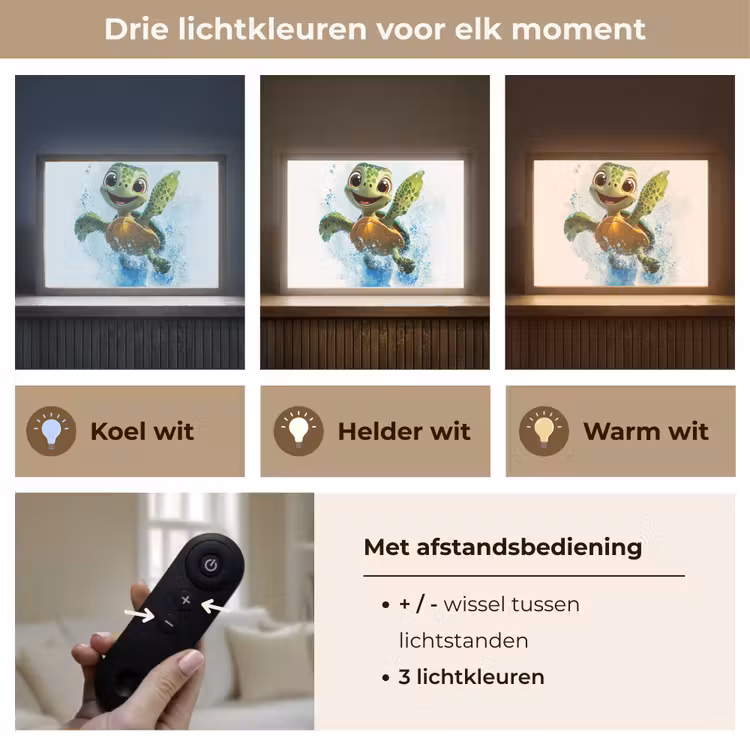 Schildpad - Cartoon - Water - Groen Light Box met batterij (Wandlamp kind) middel -USP_lichtkleurNL