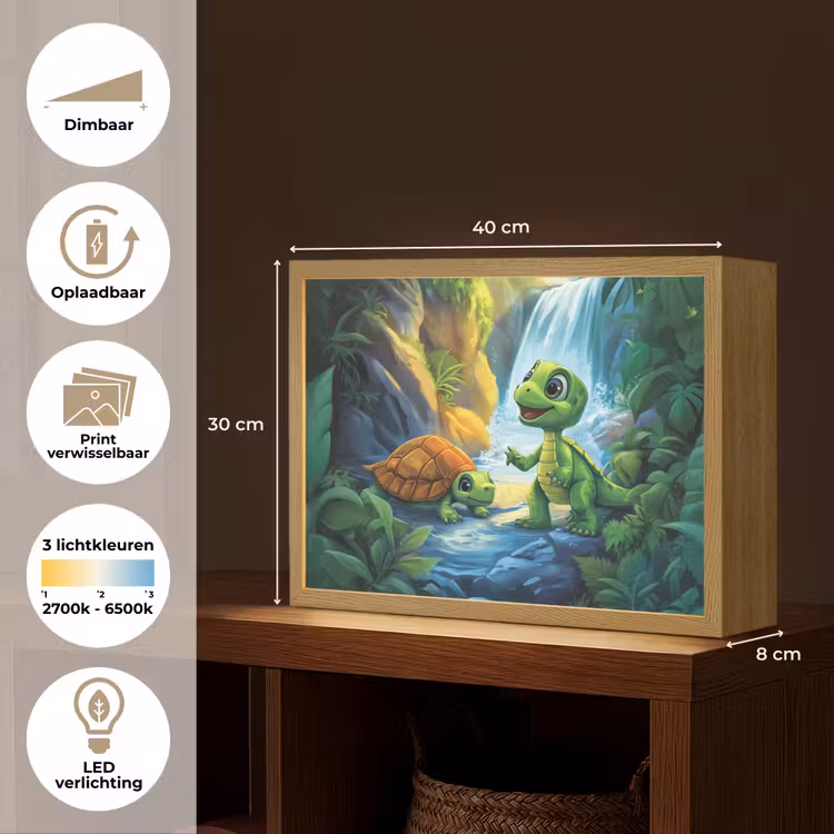 Schildpad - Dino - Jungle - Waterval Light Box met batterij (Wandlamp kind) middel -USP_websiteoverzichtNL