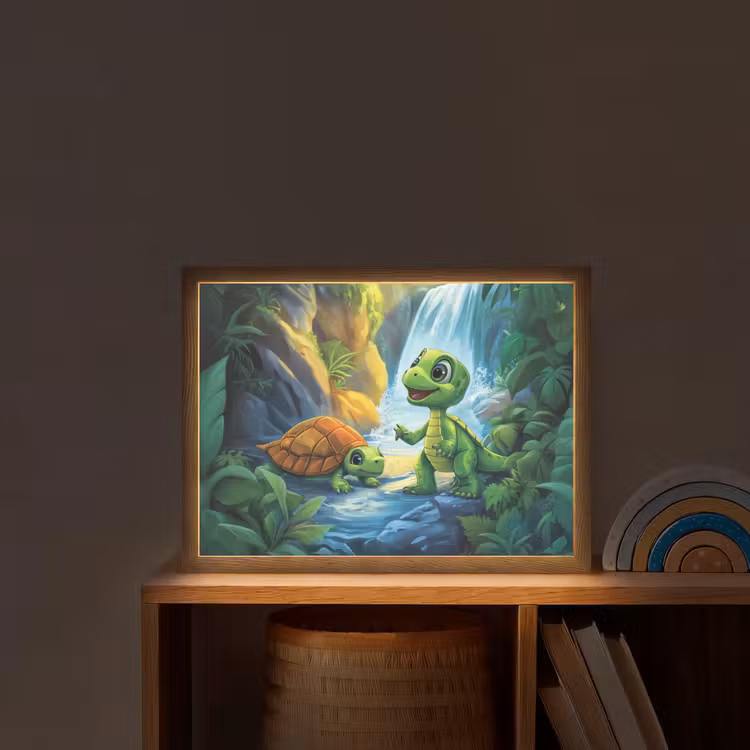Schildpad - Dino - Jungle - Waterval Light Box met batterij (Wandlamp kind) middel -sfeer1_kind