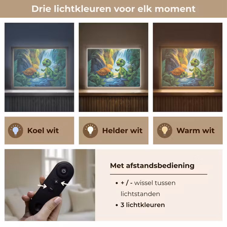 Schildpad - Dino - Jungle - Waterval Light Box met batterij (Wandlamp kind) middel -USP_lichtkleurNL