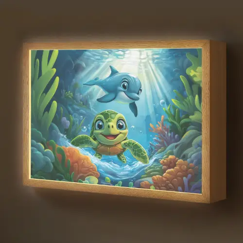Schildpad - Dolfijn - Oceaan Light Box met batterij (Wandlamp kind) middel -z3d_website