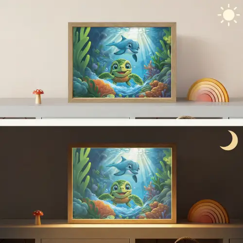 Schildpad - Dolfijn - Oceaan Light Box met batterij (Wandlamp kind) middel -sfeer3_kind