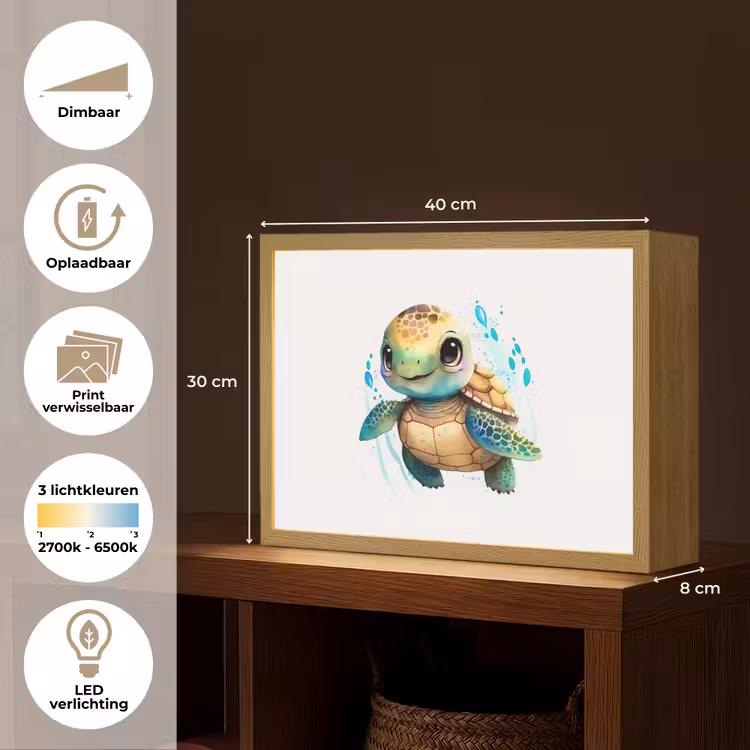 Schildpad - Waterverf - Kleuren - Dieren - Meisjes - Jongens Light Box met batterij (Wandlamp kind) middel -USP_websiteoverzichtNL