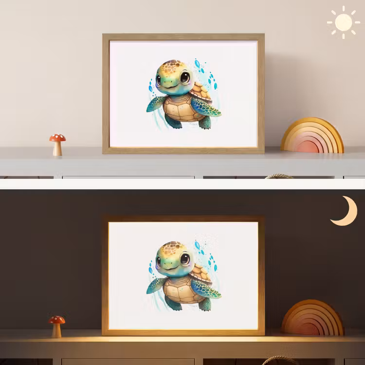 Schildpad - Waterverf - Kleuren - Dieren - Meisjes - Jongens Light Box met batterij (Wandlamp kind) middel -sfeer3_kind