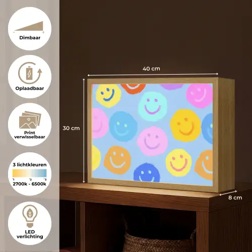 Smileys - Kleurrijk - Grappig Light Box met batterij (Wandlamp kind) middel -USP_websiteoverzichtNL