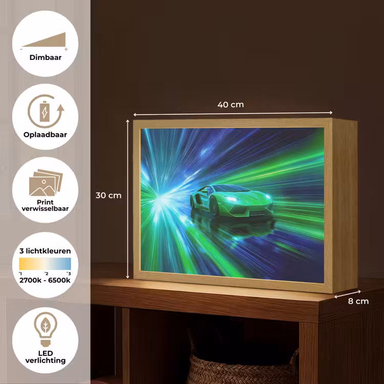 Snelheid - Licht - Sportwagen - Groen Light Box met batterij (Wandlamp kind) middel -USP_websiteoverzichtNL