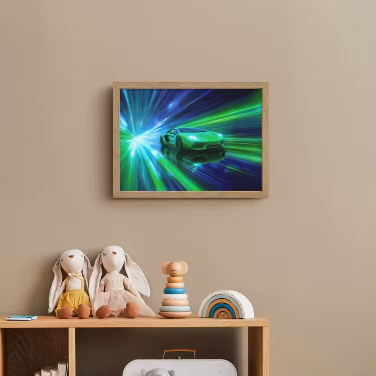 Snelheid - Licht - Sportwagen - Groen Light Box met batterij (Wandlamp kind) middel -sfeer2_kind