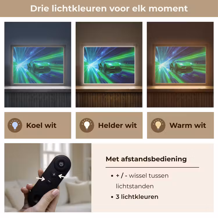 Snelheid - Licht - Sportwagen - Groen Light Box met batterij (Wandlamp kind) middel -USP_lichtkleurNL