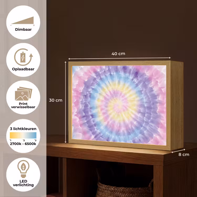 Spiraal - Tie dye - Pasteltinten Light Box met batterij (Wandlamp kind) middel -USP_websiteoverzichtNL