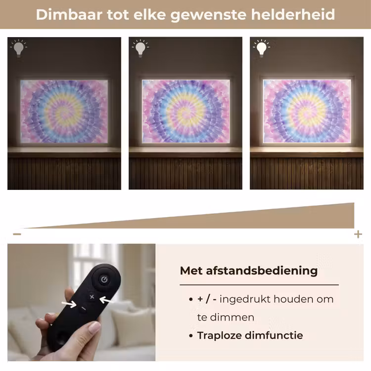 Spiraal - Tie dye - Pasteltinten Light Box met batterij (Wandlamp kind) middel -USP_dimbaarNL