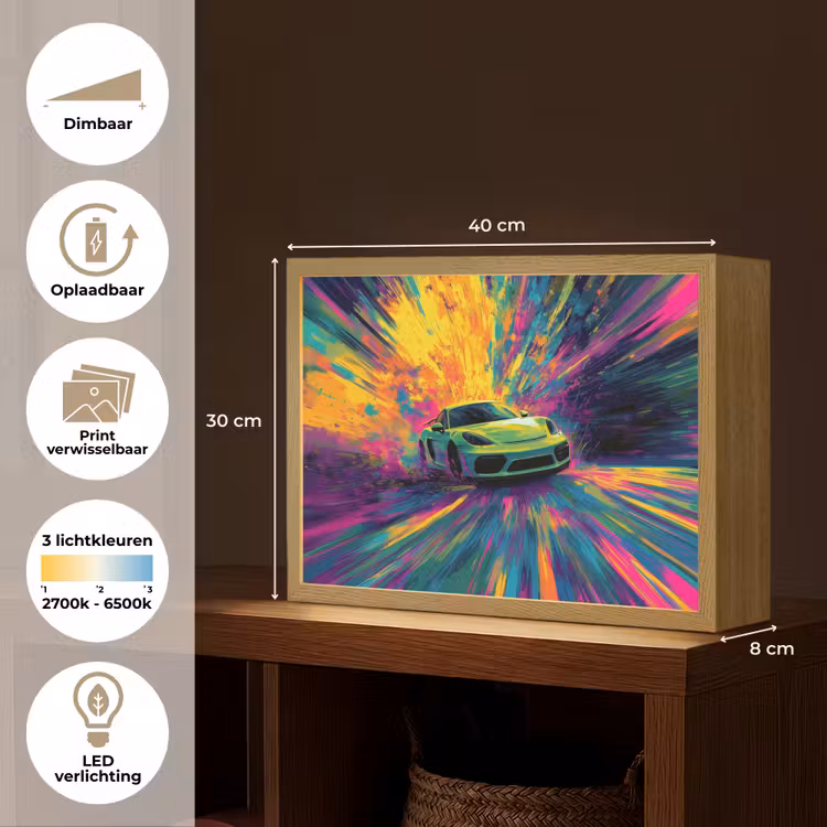 Sportauto - Groen - Verfstrepen - Kleuren Light Box met batterij (Wandlamp kind) middel -USP_websiteoverzichtNL