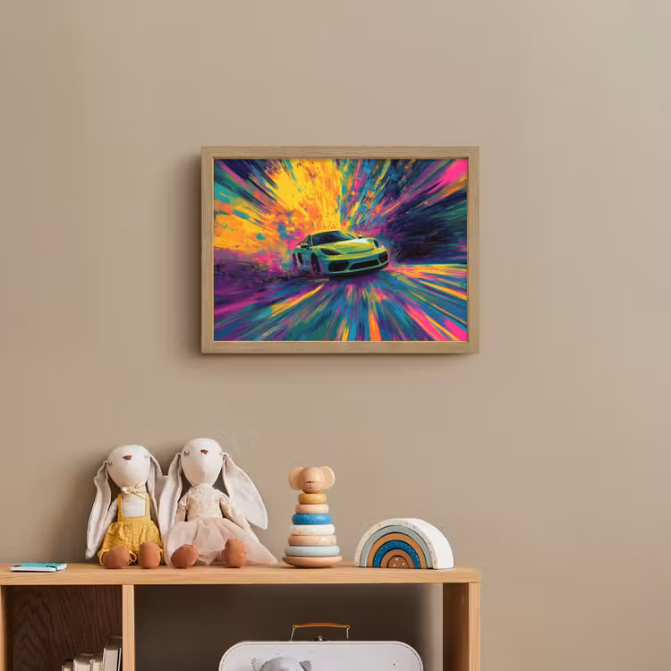 Sportauto - Groen - Verfstrepen - Kleuren Light Box met batterij (Wandlamp kind) middel -sfeer2_kind