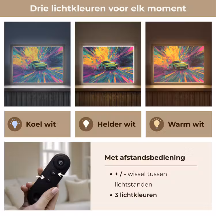 Sportauto - Groen - Verfstrepen - Kleuren Light Box met batterij (Wandlamp kind) middel -USP_lichtkleurNL