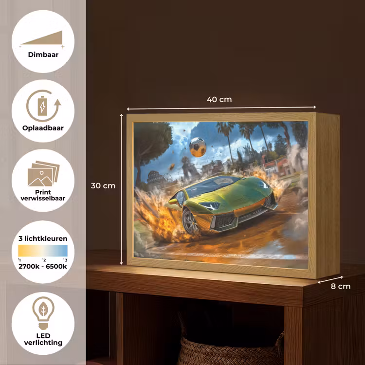 Sportwagen - Groen - Voetbal Light Box met batterij (Wandlamp kind) middel -USP_websiteoverzichtNL