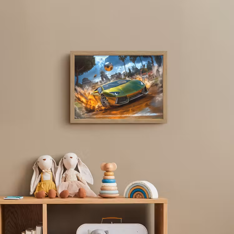 Sportwagen - Groen - Voetbal Light Box met batterij (Wandlamp kind) middel -sfeer2_kind