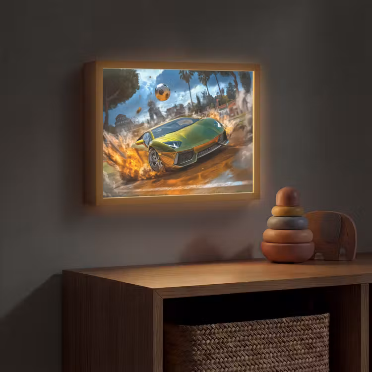 Sportwagen - Groen - Voetbal Light Box met batterij (Wandlamp kind) middel -sfeer5_kind