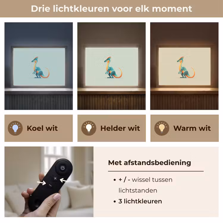 Staart - Dino - Minimalistisch - Blauw Light Box met batterij (Wandlamp kind) middel -USP_lichtkleurNL
