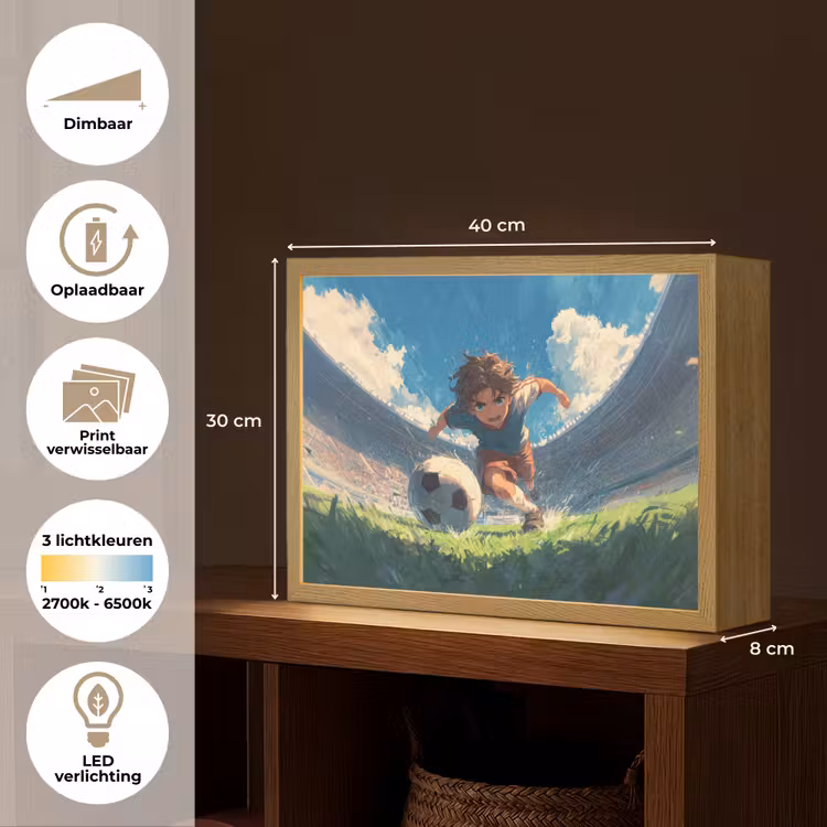 Stadion - Voetballer - Bal Light Box met batterij (Wandlamp kind) middel -USP_websiteoverzichtNL