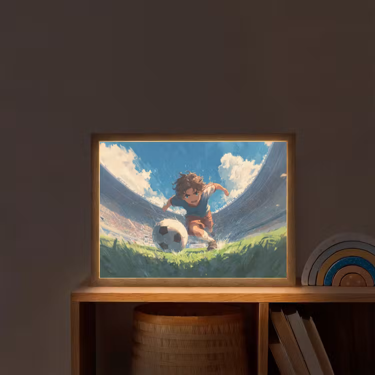 Stadion - Voetballer - Bal Light Box met batterij (Wandlamp kind) middel -sfeer1_kind