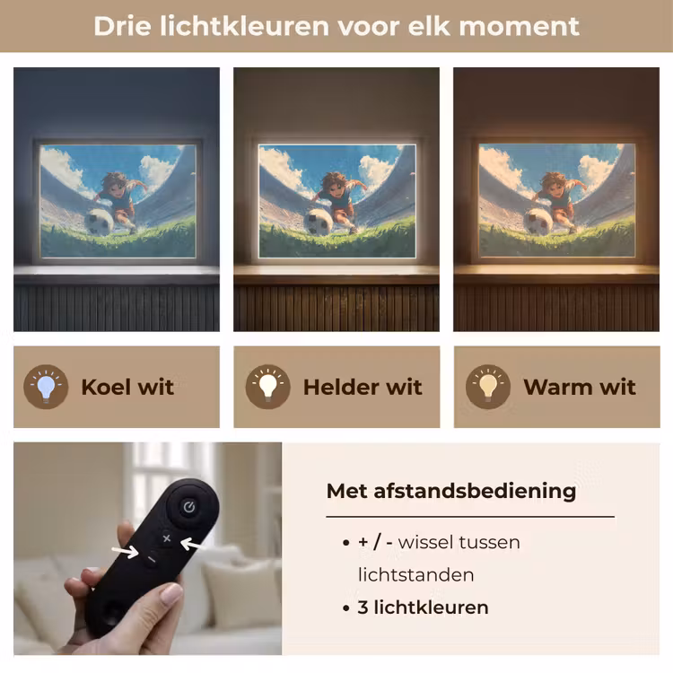 Stadion - Voetballer - Bal Light Box met batterij (Wandlamp kind) middel -USP_lichtkleurNL