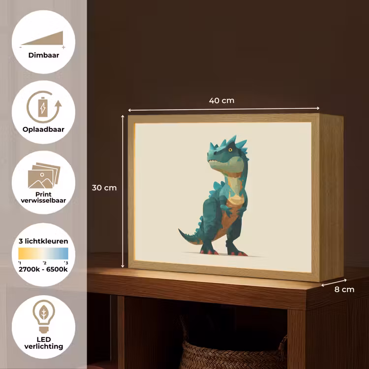 Stekels - Dino - Blauw - Gespierd Light Box met batterij (Wandlamp kind) middel -USP_websiteoverzichtNL