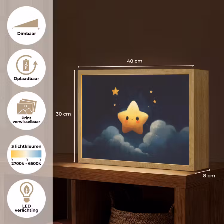 Ster - Gezichtje - Nacht - Wolken Light Box met batterij (Wandlamp kind) middel -USP_websiteoverzichtNL