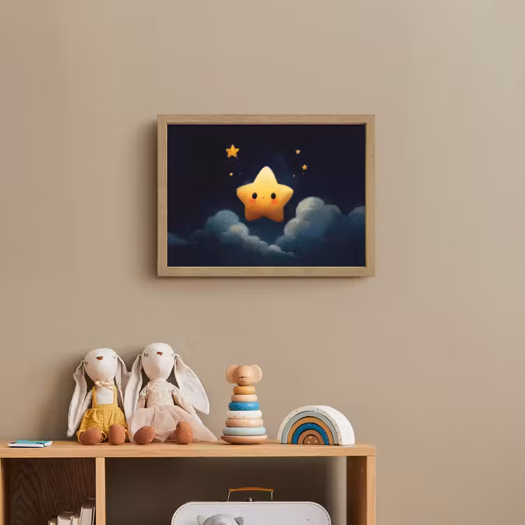 Ster - Gezichtje - Nacht - Wolken Light Box met batterij (Wandlamp kind) middel -sfeer2_kind