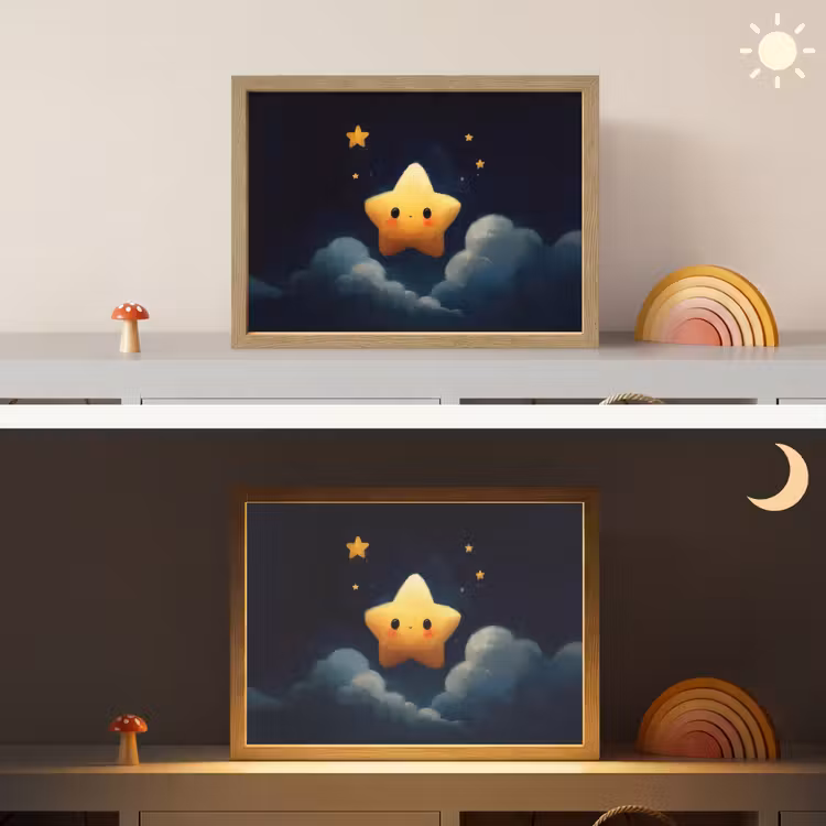 Ster - Gezichtje - Nacht - Wolken Light Box met batterij (Wandlamp kind) middel -sfeer3_kind