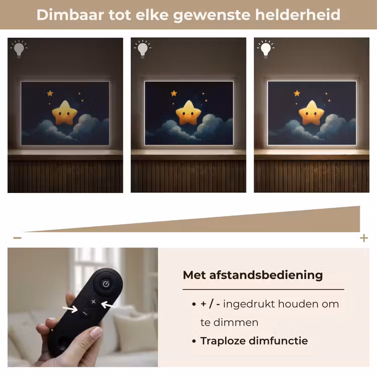 Ster - Gezichtje - Nacht - Wolken Light Box met batterij (Wandlamp kind) middel -USP_dimbaarNL