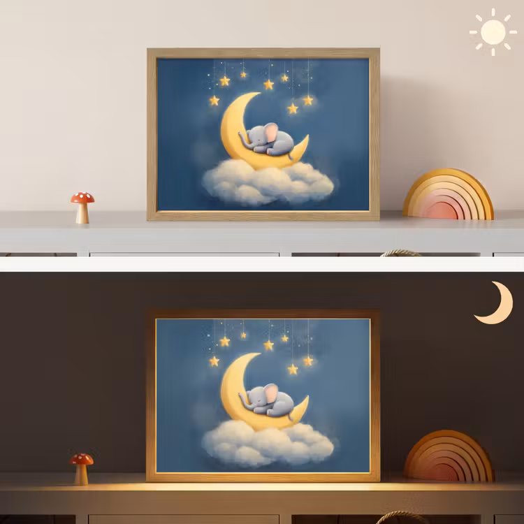Sterren - Olifant - Maan - Wolken Light Box met batterij (Wandlamp kind) middel -sfeer3_kind