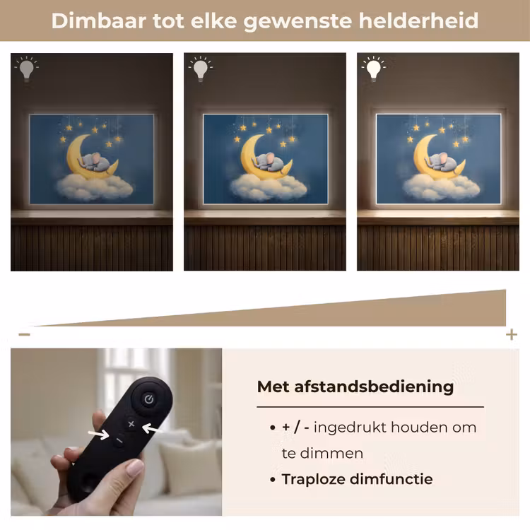 Sterren - Olifant - Maan - Wolken Light Box met batterij (Wandlamp kind) middel -USP_dimbaarNL