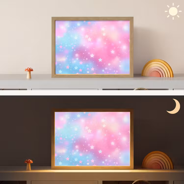 Sterren - Roze - Blauw Light Box met batterij (Wandlamp kind) middel -sfeer3_kind