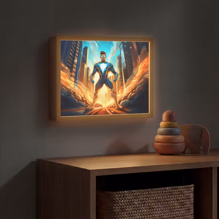 Superhelden - Kinderen - Jongens Light Box met batterij (Wandlamp kind) middel -sfeer5_kind