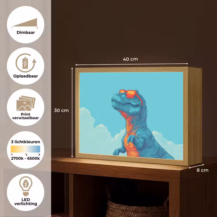 T-Rex - Blauw - Wolken - Zonnebril Light Box met batterij (Wandlamp kind) middel -USP_websiteoverzichtNL