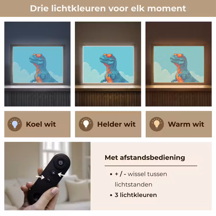T-Rex - Blauw - Wolken - Zonnebril Light Box met batterij (Wandlamp kind) middel -USP_lichtkleurNL
