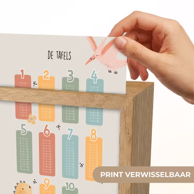 Tafels van vermenigvuldiging - Educatief - Leren rekenen voor kinderen - Cijfers oefenen - Dinosaurus Light Box met kabel (Wandlamp kind) klein -USP_websiteprintNL