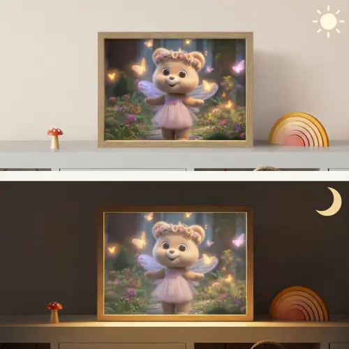 Teddybeer - Bloemenkrans - Vlinders - Elfenvleugels Light Box met batterij (Wandlamp kind) middel -sfeer3_kind