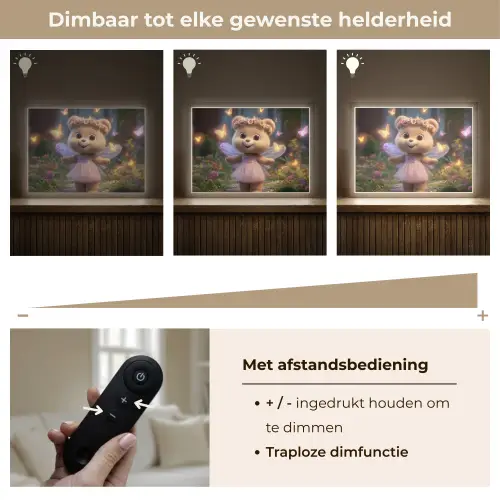 Teddybeer - Bloemenkrans - Vlinders - Elfenvleugels Light Box met batterij (Wandlamp kind) middel -USP_dimbaarNL