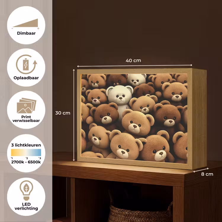 Teddybeer - Knuffel - Bruin - Beer - Jongens - Meisjes Light Box met batterij (Wandlamp kind) middel -USP_websiteoverzichtNL