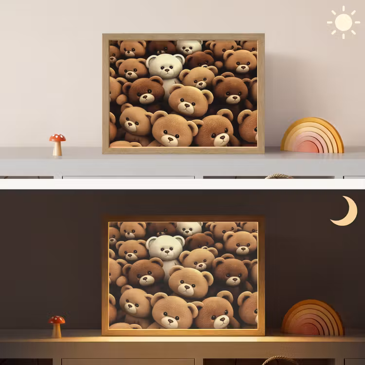 Teddybeer - Knuffel - Bruin - Beer - Jongens - Meisjes Light Box met batterij (Wandlamp kind) middel -sfeer3_kind