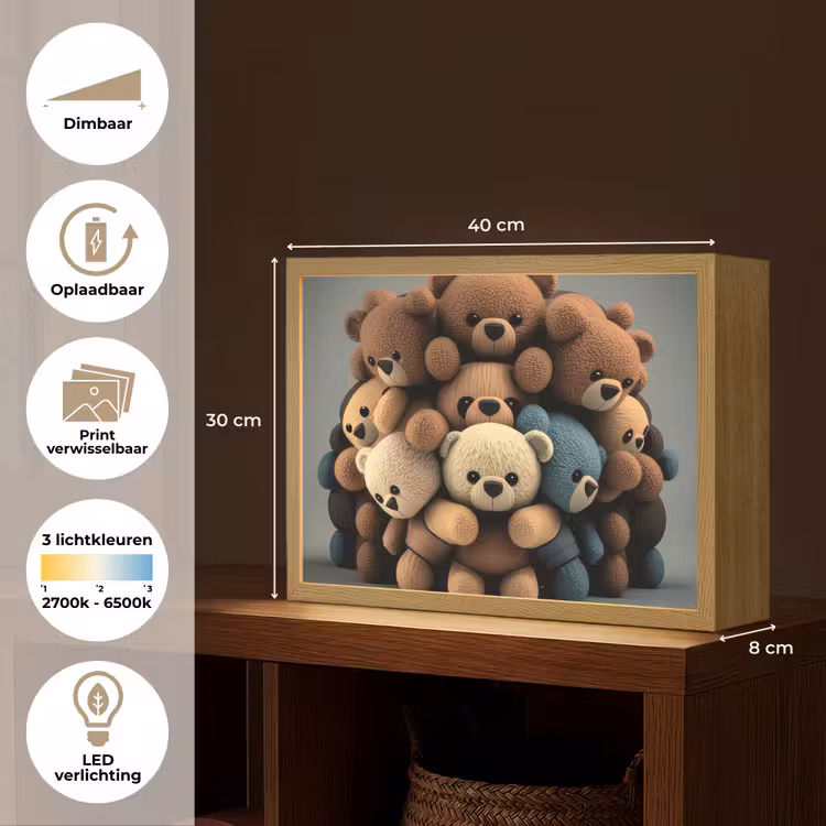 Teddybeer - Knuffel - Bruin - Design - Jongens - Meisjes Light Box met batterij (Wandlamp kind) middel -USP_websiteoverzichtNL