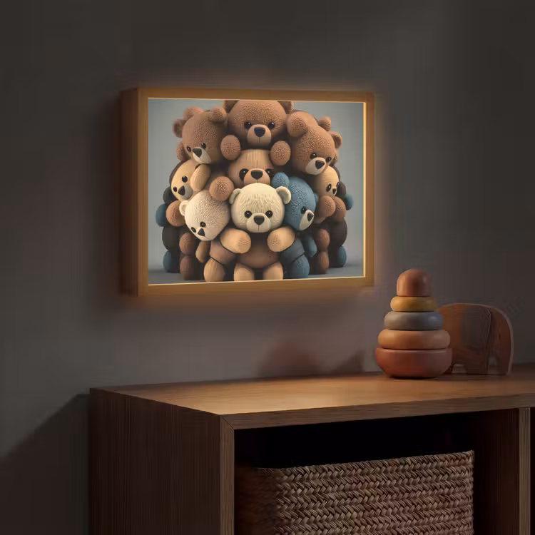 Teddybeer - Knuffel - Bruin - Design - Jongens - Meisjes Light Box met batterij (Wandlamp kind) middel -sfeer5_kind