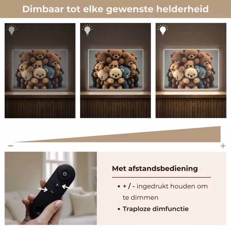 Teddybeer - Knuffel - Bruin - Design - Jongens - Meisjes Light Box met batterij (Wandlamp kind) middel -USP_dimbaarNL