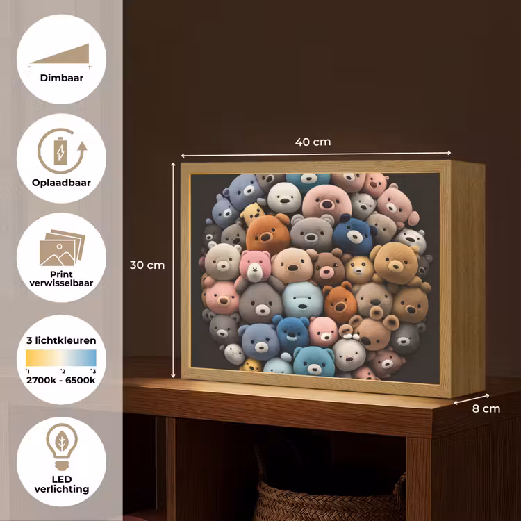 Teddybeer - Knuffel - Dieren - Meisjes - Jongens Light Box met batterij (Wandlamp kind) middel -USP_websiteoverzichtNL