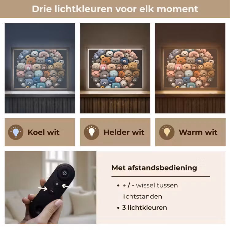 Teddybeer - Knuffel - Dieren - Meisjes - Jongens Light Box met batterij (Wandlamp kind) middel -USP_lichtkleurNL