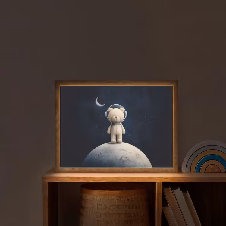 Teddybeer - Ruimtehelm - Maan - Sterren Light Box met batterij (Wandlamp kind) middel -sfeer1_kind