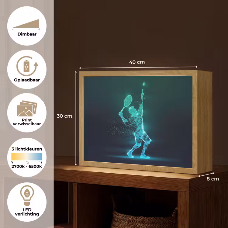 Tennis - Futuristisch - Sport - Neon Light Box met batterij (Wandlamp kind) middel -USP_websiteoverzichtNL