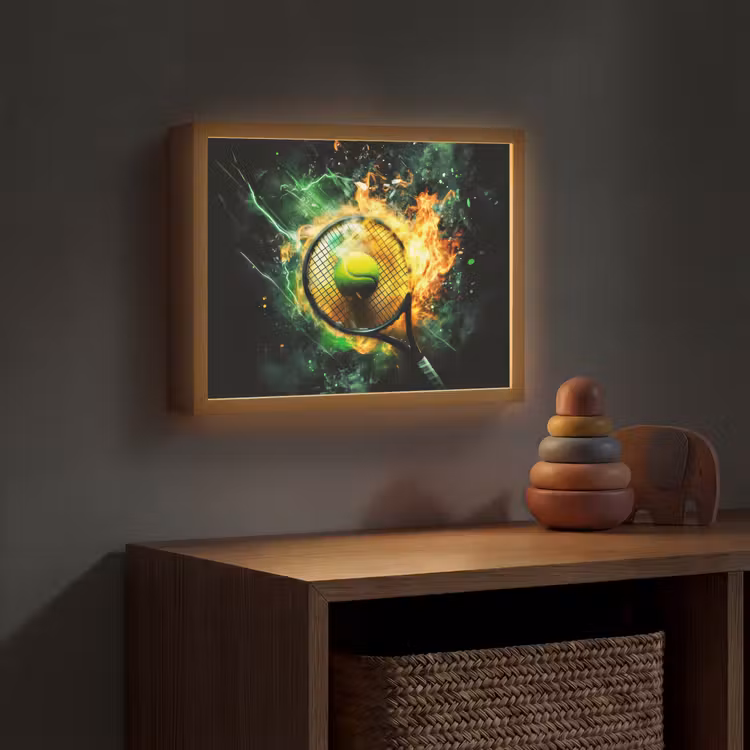 Tennis - Racket - Vuur - Groen Light Box met batterij (Wandlamp kind) middel -sfeer5_kind