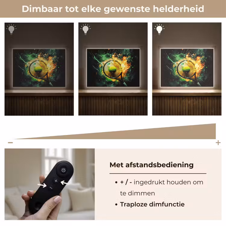 Tennis - Racket - Vuur - Groen Light Box met batterij (Wandlamp kind) middel -USP_dimbaarNL