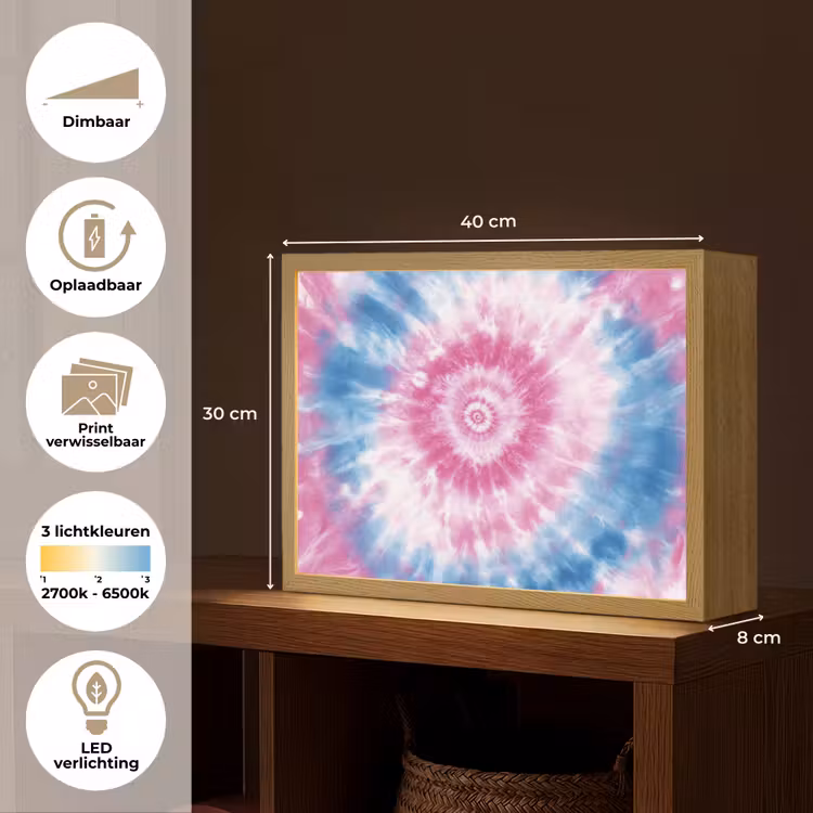 Tie-dye - Roze - Patroon Light Box met batterij (Wandlamp kind) middel -USP_websiteoverzichtNL